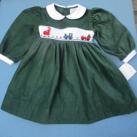 NWT VINTAGE FRIEDKNIT CREATIONS ~ CHRISTMAS SMOCKED DRESS ~ 12 mo. ~ EMBROIDERY